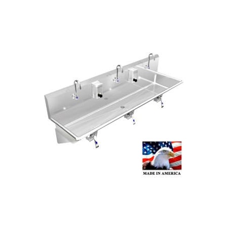 Best Sheet Metal. BSM Inc. Stainless Steel Sink, 3 User w/Knee Valve Operated Faucets, Wall Brackets 72"L X 20"W X 8"D 032K72208B